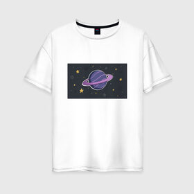 Женская футболка хлопок Oversize с принтом Рlanet в Тюмени, 100% хлопок | свободный крой, круглый ворот, спущенный рукав, длина до линии бедер
 | звезды | космос | мерцание | метеориты | сатурн