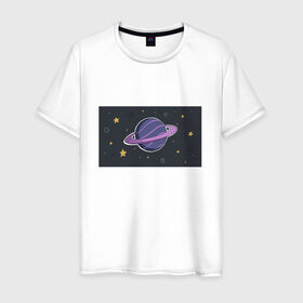 Мужская футболка хлопок с принтом Рlanet в Тюмени, 100% хлопок | прямой крой, круглый вырез горловины, длина до линии бедер, слегка спущенное плечо. | звезды | космос | мерцание | метеориты | сатурн