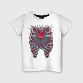 Детская футболка хлопок с принтом Тело зомби в Тюмени, 100% хлопок | круглый вырез горловины, полуприлегающий силуэт, длина до линии бедер | horror | сердце | скелет | тело зомби | тело скелета | череп