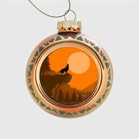 Стеклянный ёлочный шар с принтом Оранжевый закат в Тюмени, Стекло | Диаметр: 80 мм | animals | wolf | волк | волки | животные | звери | зверь | луна | одиночество | одиночка | пёс | собака