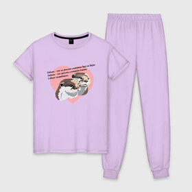 Женская пижама хлопок с принтом Влюбленные выдры в Тюмени, 100% хлопок | брюки и футболка прямого кроя, без карманов, на брюках мягкая резинка на поясе и по низу штанин | 