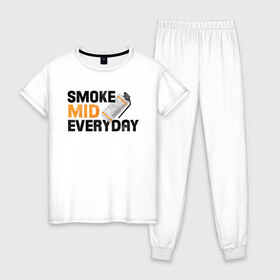 Женская пижама хлопок с принтом Smoke Mid Everyday в Тюмени, 100% хлопок | брюки и футболка прямого кроя, без карманов, на брюках мягкая резинка на поясе и по низу штанин | asiimov | asimov | beast | counter | counter strike | cs | easy | ez | gg | ggwp | global | go | gradient | howl | hyper | mem | meme | memes | offensive | smoke | strike | азимов | вой | градиент | зверь | контра | лого | логотип