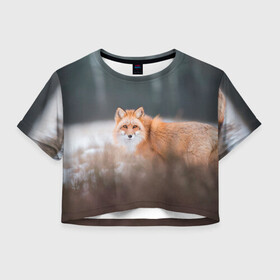 Женская футболка Crop-top 3D с принтом Лиса в Тюмени, 100% полиэстер | круглая горловина, длина футболки до линии талии, рукава с отворотами | fox | foxy | животное | звери | лиса | лисенок | лисичка | милая | рыжая | фокс