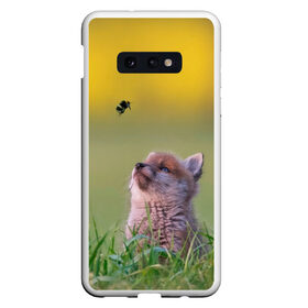 Чехол для Samsung S10E с принтом Лисенок и пчелка в Тюмени, Силикон | Область печати: задняя сторона чехла, без боковых панелей | Тематика изображения на принте: fox | foxy | животное | звери | лиса | лисенок | лисичка | милая | рыжая | фокс