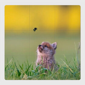 Магнитный плакат 3Х3 с принтом Лисенок и пчелка в Тюмени, Полимерный материал с магнитным слоем | 9 деталей размером 9*9 см | fox | foxy | животное | звери | лиса | лисенок | лисичка | милая | рыжая | фокс