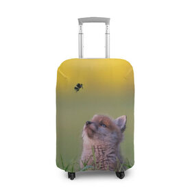 Чехол для чемодана 3D с принтом Лисенок и пчелка в Тюмени, 86% полиэфир, 14% спандекс | двустороннее нанесение принта, прорези для ручек и колес | fox | foxy | животное | звери | лиса | лисенок | лисичка | милая | рыжая | фокс