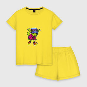 Женская пижама с шортиками хлопок с принтом Инопланетяне рулят! в Тюмени, 100% хлопок | футболка прямого кроя, шорты свободные с широкой мягкой резинкой | Тематика изображения на принте: tgcarpg | игра | инопланетянин | космос | мультяшки