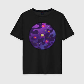 Женская футболка хлопок Oversize с принтом Мой космос! в Тюмени, 100% хлопок | свободный крой, круглый ворот, спущенный рукав, длина до линии бедер
 | tgcarpg | звезды | кометы | космос | планеты | розовый | солнце | фиолетовый