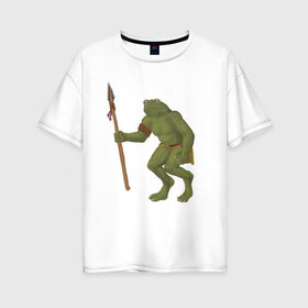 Женская футболка хлопок Oversize с принтом жаблин в Тюмени, 100% хлопок | свободный крой, круглый ворот, спущенный рукав, длина до линии бедер
 | carpg | fantasy | humanoid | жабы | персонаж