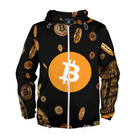 Мужская ветровка 3D с принтом BITCOIN в Тюмени, 100% полиэстер | подол и капюшон оформлены резинкой с фиксаторами, два кармана без застежек по бокам, один потайной карман на груди | bitcoin | btc | биткоин | валюта | деньги | криптовалюта