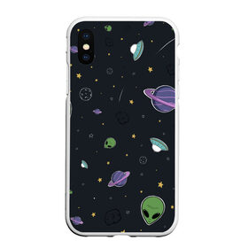 Чехол для iPhone XS Max матовый с принтом Space в Тюмени, Силикон | Область печати: задняя сторона чехла, без боковых панелей | звезды | комета | метеориты | нло | планеты | пришелец