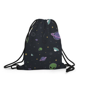 Рюкзак-мешок 3D с принтом Space в Тюмени, 100% полиэстер | плотность ткани — 200 г/м2, размер — 35 х 45 см; лямки — толстые шнурки, застежка на шнуровке, без карманов и подкладки | звезды | комета | метеориты | нло | планеты | пришелец