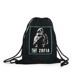 Рюкзак-мешок 3D с принтом Zofia в Тюмени, 100% полиэстер | плотность ткани — 200 г/м2, размер — 35 х 45 см; лямки — толстые шнурки, застежка на шнуровке, без карманов и подкладки | r6s | rainbow six siege | zofia | зофия | оперативник | персонаж
