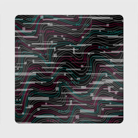Магнит виниловый Квадрат с принтом Cyberpunk Waves в Тюмени, полимерный материал с магнитным слоем | размер 9*9 см, закругленные углы | Тематика изображения на принте: cyberpunk | glitch | волны | глитч | киберпанк | узор | футуристичный