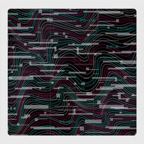 Магнитный плакат 3Х3 с принтом Cyberpunk Waves в Тюмени, Полимерный материал с магнитным слоем | 9 деталей размером 9*9 см | Тематика изображения на принте: cyberpunk | glitch | волны | глитч | киберпанк | узор | футуристичный