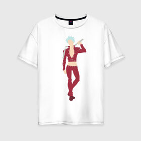 Женская футболка хлопок Oversize с принтом Бан в Тюмени, 100% хлопок | свободный крой, круглый ворот, спущенный рукав, длина до линии бедер
 | anime | the seven deadly sins | аниме | бан | грех жадности | лисий грех | мультик