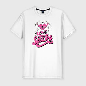 Мужская футболка хлопок Slim с принтом Love sucks в Тюмени, 92% хлопок, 8% лайкра | приталенный силуэт, круглый вырез ворота, длина до линии бедра, короткий рукав | 14 февраля | antivalentin | love | valentin | антивалентин | антивалентинка | день святого  валентина | купидон | любовь | подарок