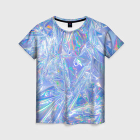 Женская футболка 3D с принтом 3d ice glitch в Тюмени, 100% полиэфир ( синтетическое хлопкоподобное полотно) | прямой крой, круглый вырез горловины, длина до линии бедер | 3d | 3д | glitch | ice | блеск | блестки | глитч | глич | лед | мятая | пакет | свечение