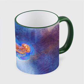 Кружка с принтом Медуза акварелью в Тюмени, керамика | ёмкость 330 мл | Тематика изображения на принте: акварель | медуза | море | морская | океан | оранжевый | рисунок | синий