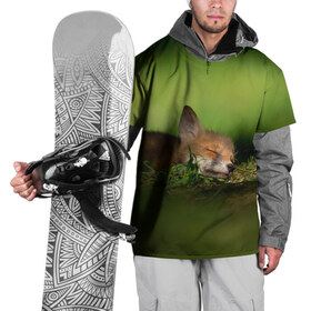 Накидка на куртку 3D с принтом Сонный лисенок в Тюмени, 100% полиэстер |  | fox | foxy | животное | звери | лиса | лисенок | лисичка | милая | рыжая | фокс