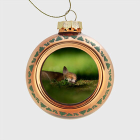 Стеклянный ёлочный шар с принтом Сонный лисенок в Тюмени, Стекло | Диаметр: 80 мм | fox | foxy | животное | звери | лиса | лисенок | лисичка | милая | рыжая | фокс