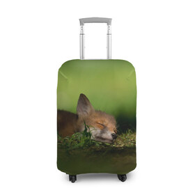Чехол для чемодана 3D с принтом Сонный лисенок в Тюмени, 86% полиэфир, 14% спандекс | двустороннее нанесение принта, прорези для ручек и колес | fox | foxy | животное | звери | лиса | лисенок | лисичка | милая | рыжая | фокс