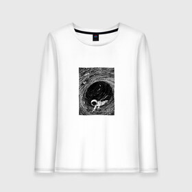 Женский лонгслив хлопок с принтом Чёрная дыра в Тюмени, 100% хлопок |  | арт | астрономия | вихрь | космос | рисунок | человек | чёрная дыра.космонавт