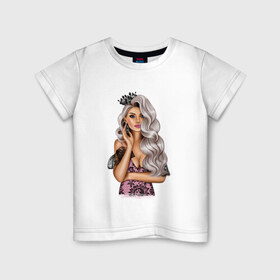 Детская футболка хлопок с принтом Королева в Тюмени, 100% хлопок | круглый вырез горловины, полуприлегающий силуэт, длина до линии бедер | dress code | вечерний лук | девушка | красавица | шикарное платье