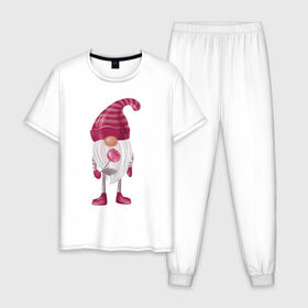Мужская пижама хлопок с принтом Гномик с бутоном в Тюмени, 100% хлопок | брюки и футболка прямого кроя, без карманов, на брюках мягкая резинка на поясе и по низу штанин
 | 
