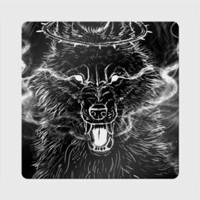 Магнит виниловый Квадрат с принтом Canis Inferos в Тюмени, полимерный материал с магнитным слоем | размер 9*9 см, закругленные углы | адская гончая | венок | волк | дым | злой | оскал | фазы луны