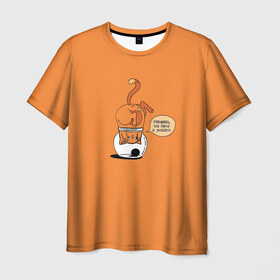 Мужская футболка 3D с принтом Хьюстон, у нас проблемы! в Тюмени, 100% полиэфир | прямой крой, круглый вырез горловины, длина до линии бедер | банка | забавная ситуация | кот | надпись | рыжий | рыжий кот