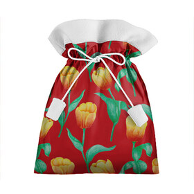 Подарочный 3D мешок с принтом Тюльпаны на красном фоне в Тюмени, 100% полиэстер | Размер: 29*39 см | 8 марта | flowers | summer | ботаническая иллюстрация | весна | желтый | зеленый | красный | лето | любовь | праздник | принт | природа | растения | тюльпаны | цветы