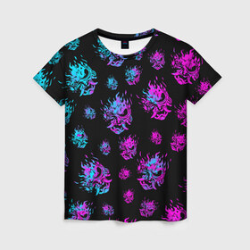 Женская футболка 3D с принтом CYBERPUNK NEON PATTERN в Тюмени, 100% полиэфир ( синтетическое хлопкоподобное полотно) | прямой крой, круглый вырез горловины, длина до линии бедер | 2019 | cd project red | cyberpunk 2077 | cyberpunk fashion | hacker | keanu reeves | maelstrom | militech | night city | quadra | samurai | samurai cyberpunk 2077 | sci fi | trauma team | v | ви | киану ривз | киберпанк 2077 | логотип | роботы | 
