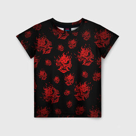Детская футболка 3D с принтом RED SAMURAI PATTERN в Тюмени, 100% гипоаллергенный полиэфир | прямой крой, круглый вырез горловины, длина до линии бедер, чуть спущенное плечо, ткань немного тянется | Тематика изображения на принте: 2019 | cd project red | cyberpunk 2077 | cyberpunk fashion | hacker | keanu reeves | maelstrom | militech | night city | quadra | samurai | samurai cyberpunk 2077 | sci fi | trauma team | v | ви | киану ривз | киберпанк 2077 | логотип | роботы | 