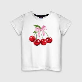 Детская футболка хлопок с принтом Вишенки в Тюмени, 100% хлопок | круглый вырез горловины, полуприлегающий силуэт, длина до линии бедер | гроздь | красный | черри.ягоды