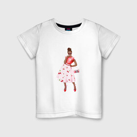 Детская футболка хлопок с принтом Кокетка в Тюмени, 100% хлопок | круглый вырез горловины, полуприлегающий силуэт, длина до линии бедер | вишенки | девушка | игривость | лето | платье