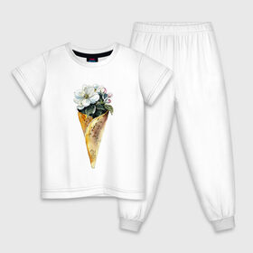 Детская пижама хлопок с принтом Мороженко в Тюмени, 100% хлопок |  брюки и футболка прямого кроя, без карманов, на брюках мягкая резинка на поясе и по низу штанин
 | акварель | букет | мороженое | цветы