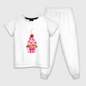 Детская пижама хлопок с принтом Капкейк в Тюмени, 100% хлопок |  брюки и футболка прямого кроя, без карманов, на брюках мягкая резинка на поясе и по низу штанин
 | Тематика изображения на принте: вишенка | к чаю | кекс | крем