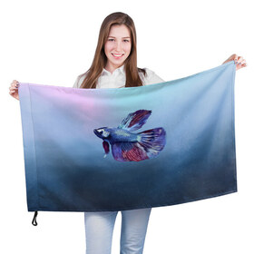 Флаг 3D с принтом Рыбка в Тюмени, 100% полиэстер | плотность ткани — 95 г/м2, размер — 67 х 109 см. Принт наносится с одной стороны | tegunvteg | акварель | аквариумнаярыбка | вода | петушок | рыбка