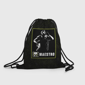 Рюкзак-мешок 3D с принтом Maestro в Тюмени, 100% полиэстер | плотность ткани — 200 г/м2, размер — 35 х 45 см; лямки — толстые шнурки, застежка на шнуровке, без карманов и подкладки | maestro | r6s | rainbow six siege | маэстро | оперативник | персонаж