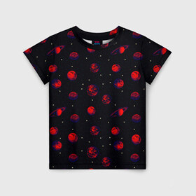 Детская футболка 3D с принтом Красная Планета в Тюмени, 100% гипоаллергенный полиэфир | прямой крой, круглый вырез горловины, длина до линии бедер, чуть спущенное плечо, ткань немного тянется | alien | earth | galaxy | mars | moon | nasa | satellite | space | star | абстракция | астрономия | вселенная | звезда | земля | инопланетянин | космонавт | космос | красный | луна | марс | наса | небо | нло | паттерн | планета