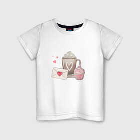 Детская футболка хлопок с принтом И что бы это значило? в Тюмени, 100% хлопок | круглый вырез горловины, полуприлегающий силуэт, длина до линии бедер | Тематика изображения на принте: еда | записка | капкейк