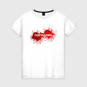 Женская футболка хлопок с принтом Cyberpunk 2077, Arasaka corp. в Тюмени, 100% хлопок | прямой крой, круглый вырез горловины, длина до линии бедер, слегка спущенное плечо | arasaka corporation | blood | cyberpunk 2077 | logo