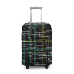 Чехол для чемодана 3D с принтом Cyberpunk Tartan в Тюмени, 86% полиэфир, 14% спандекс | двустороннее нанесение принта, прорези для ручек и колес | cyberpunk | glitch | глитч | киберпанк | клетка | матрица | узор | футуристичный | шотландка