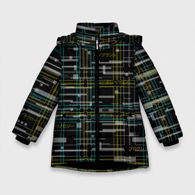 Зимняя куртка для девочек 3D с принтом Cyberpunk Tartan в Тюмени, ткань верха — 100% полиэстер; подклад — 100% полиэстер, утеплитель — 100% полиэстер. | длина ниже бедра, удлиненная спинка, воротник стойка и отстегивающийся капюшон. Есть боковые карманы с листочкой на кнопках, утяжки по низу изделия и внутренний карман на молнии. 

Предусмотрены светоотражающий принт на спинке, радужный светоотражающий элемент на пуллере молнии и на резинке для утяжки. | cyberpunk | glitch | глитч | киберпанк | клетка | матрица | узор | футуристичный | шотландка