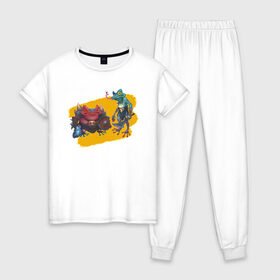 Женская пижама хлопок с принтом Toadman в Тюмени, 100% хлопок | брюки и футболка прямого кроя, без карманов, на брюках мягкая резинка на поясе и по низу штанин | fantasy | frog | жаба | лягушка | фэнтези