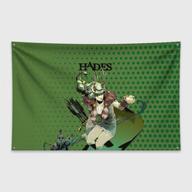 Флаг-баннер с принтом Hades Артемида в Тюмени, 100% полиэстер | размер 67 х 109 см, плотность ткани — 95 г/м2; по краям флага есть четыре люверса для крепления | hades | артемида | бог | босс | игра | компьютерная | лого | логотип | мифология | олимп | подарок | хейдc | хэйдс | черный