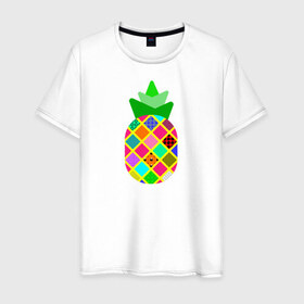 Мужская футболка хлопок с принтом Pineapple в Тюмени, 100% хлопок | прямой крой, круглый вырез горловины, длина до линии бедер, слегка спущенное плечо. | pineapple | tropical fruit | ананас | тропический фрукт