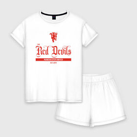 Женская пижама с шортиками хлопок с принтом MU Red Devils в Тюмени, 100% хлопок | футболка прямого кроя, шорты свободные с широкой мягкой резинкой | 