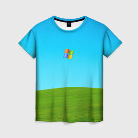 Женская футболка 3D с принтом Windows XP в Тюмени, 100% полиэфир ( синтетическое хлопкоподобное полотно) | прямой крой, круглый вырез горловины, длина до линии бедер | win | windows | xp | вин | икспи | хп